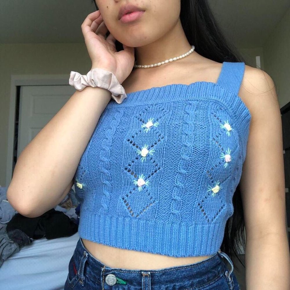 Cider knit top with embroidered roses